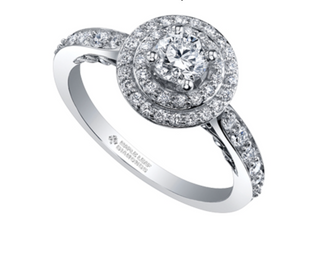 Anillo de oro blanco de 18 quilates/aleación de paladio (hipoalergénico) de 0,90 quilates con halo doble brillante redondo y diamante