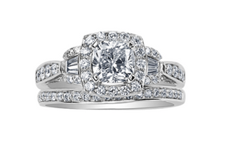 Anillo de diamantes con halo de talla cojín de 0,91-1,52 quilates en oro blanco de 18 quilates y aleación de paladio (hipoalergénico)
