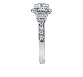 Anillo de diamantes con halo de talla cojín de 0,91-1,52 quilates en oro blanco de 18 quilates y aleación de paladio (hipoalergénico)