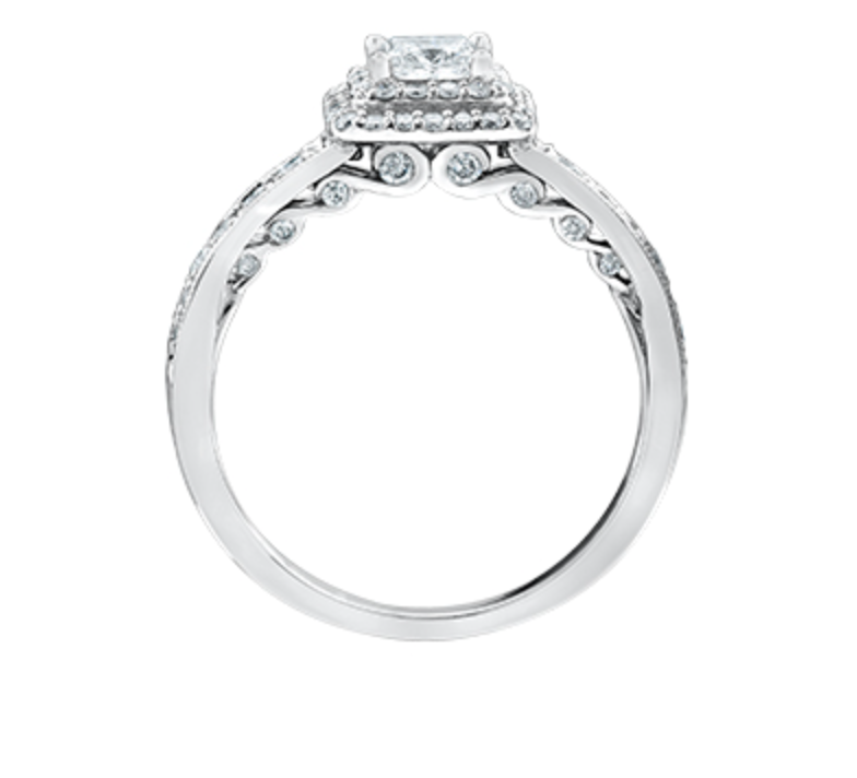 18K White Gold/Palladium Alloy (hypoallergenic) 0.65-1.50cttw Princess Shape Double Halo Diamond Ring