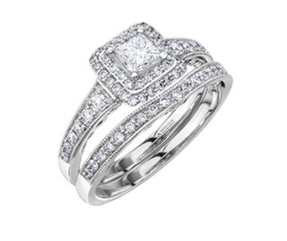 Anillo de diamantes con halo doble en forma de princesa de 0,65 a 1,50 quilates en oro blanco de 18 quilates y aleación de paladio (hipoalergénico)