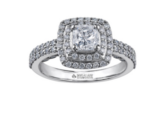 Anillo de diamantes con doble halo de talla cojín de 1,75 quilates (hipoalergénico) en oro blanco de 18 quilates y aleación de paladio