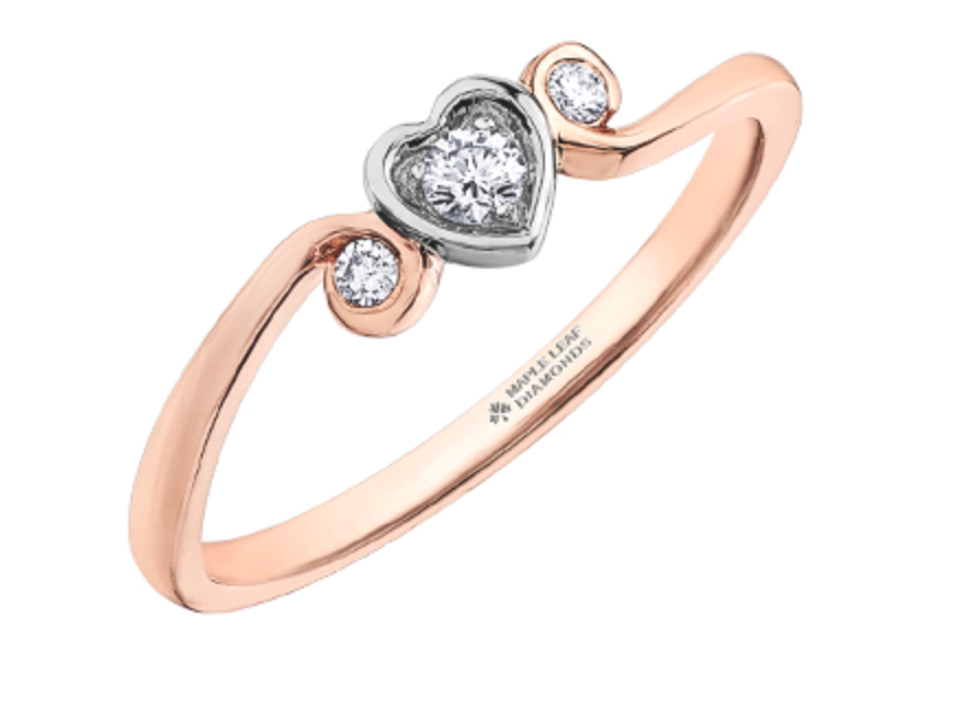 10K White &amp; Rose Gold 0.10cttw Heart Diamond Ring - Size 6.5