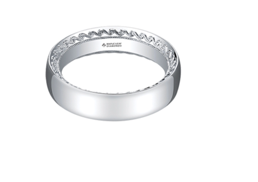 10K White Gold Scroll Comfort Fit Wedding Band - Size 10