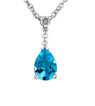 Collar de oro blanco de 10 quilates con topacio azul en forma de pera y diamantes canadienses de 0,04 quilates
