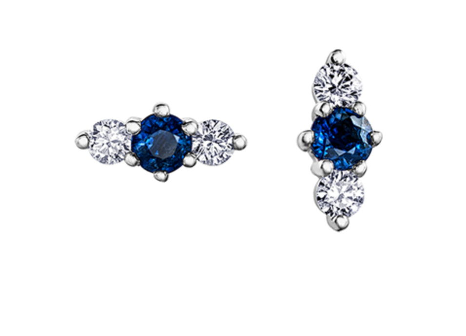 14K White Gold 3mm Sapphire and 0.16cttw Diamond Stud Earrings