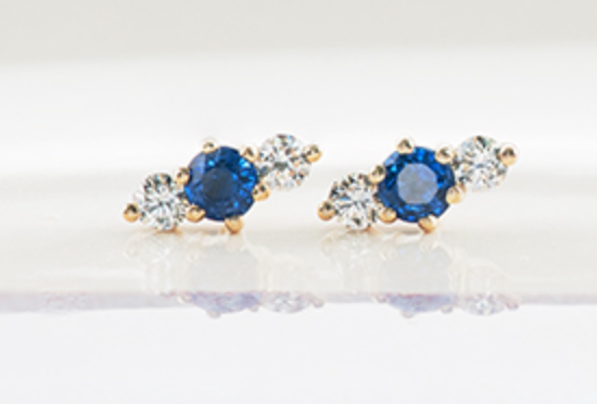14K White Gold 3mm Sapphire and 0.16cttw Diamond Stud Earrings