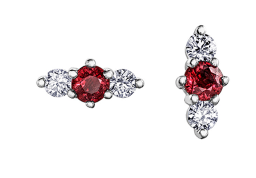 14K White Gold 3mm Ruby and 0.16cttw Diamond Stud Earrings