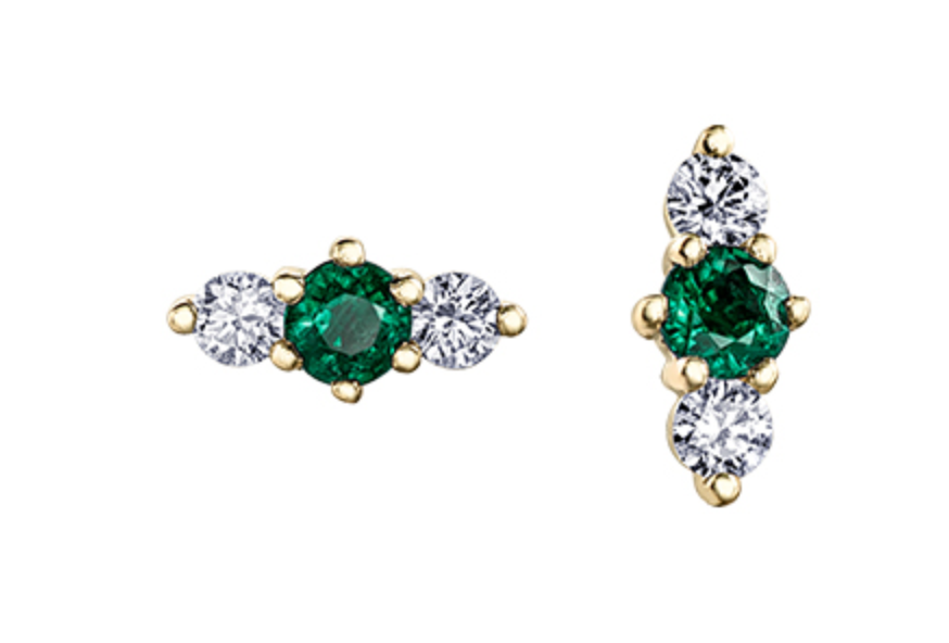 14K White Gold 0.40cttw (3mm) Emerald &amp; 0.16cttw Diamond Earring
