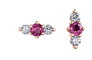 Aretes de oro amarillo de 14 quilates con zafiro rosa de 3 mm y diamantes de 0,16 quilates