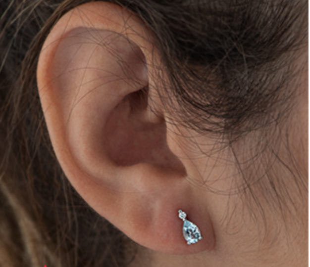 14K White Gold Pear Shape Aquamarine and 0.04cttw Diamond Stud Earrings