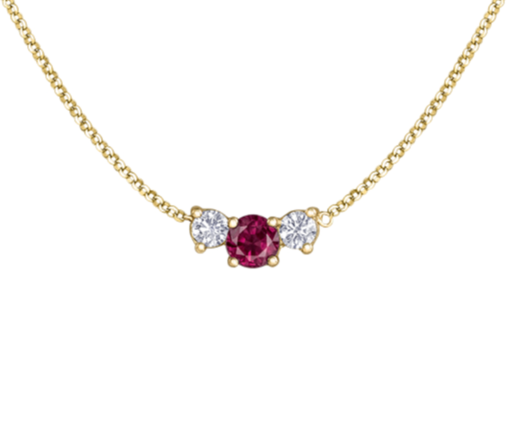 14K Yellow Gold Round Brilliant Ruby &amp; 0.18cttw Diamond Necklace