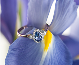 14K Rose Gold Genuine Pear Shape Tanzanite and 0.21cttw Canadian Diamond Ring, size 6.5