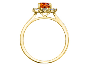 Anillo de oro amarillo de 14 quilates con granate espesartita auténtico y diamantes canadienses de 0,16 quilates, tamaño 6,5