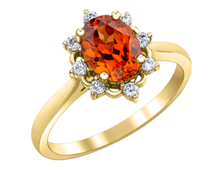 Anillo de oro amarillo de 14 quilates con granate espesartita auténtico y diamantes canadienses de 0,16 quilates, tamaño 6,5