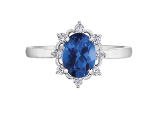14k White Gold Oval Blue Sapphire & 0.16cttw Canadian Diamond Ring, size 6.5
