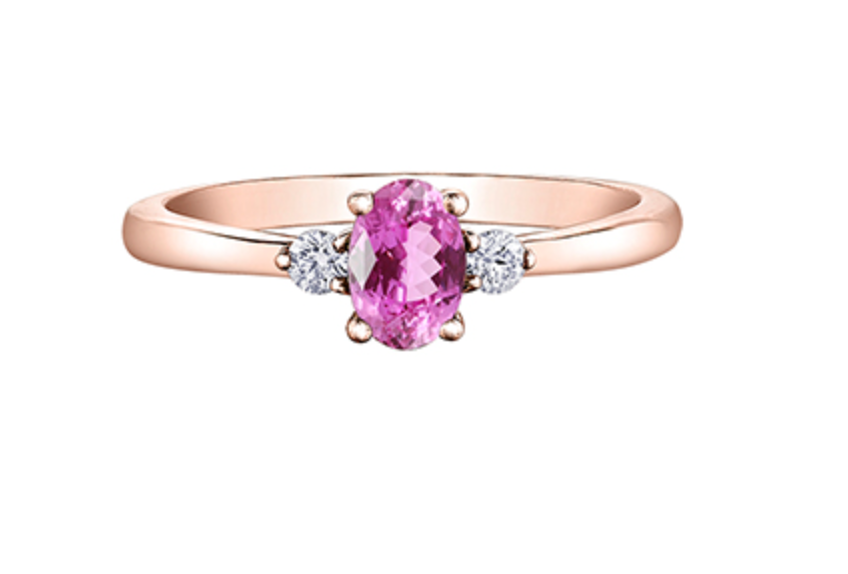 Anillo de oro rosa de 14 k con zafiro rosa ovalado y diamante canadiense de 0,08 quilates, tamaño 6,5