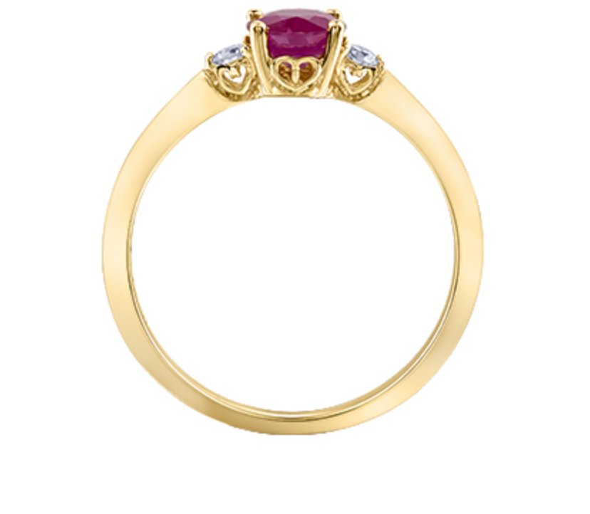 14K Yellow Gold Genuine Round Ruby and 0.08cttw Canadian Diamond Ring, size 6.5