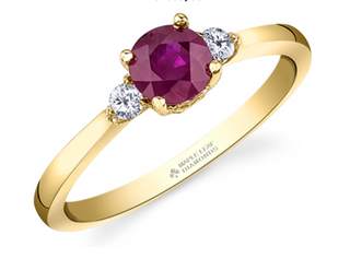 Anillo de oro amarillo de 14 quilates con rubí redondo auténtico y diamante canadiense de 0,08 quilates, tamaño 6,5