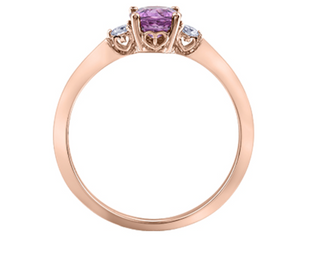 Anillo de oro rosa de 14 k con zafiro rosa redondo y diamante canadiense de 0,08 quilates, talla 6,5