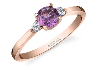 Anillo de oro rosa de 14 k con zafiro rosa redondo y diamante canadiense de 0,08 quilates, talla 6,5
