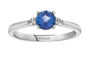 14K White Gold Genuine Round Tanzanite and 0.08cttw Canadian Diamond Ring, size 6.5