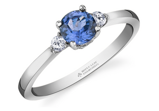 14K White Gold Genuine Round Tanzanite and 0.08cttw Canadian Diamond Ring, size 6.5