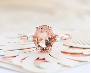 14K Rose Gold Genuine Oval Morganite & 0.08cttw Canadian Diamond Ring, size 6.5