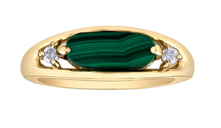 10K Genuine Malachite & 0.08cttw Canadian Diamond Ring