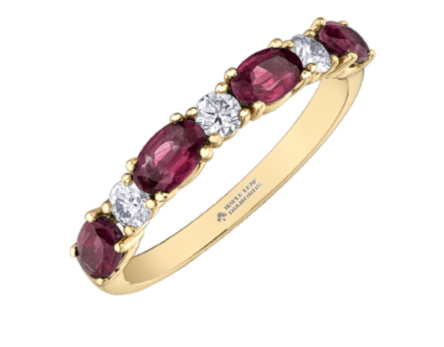 14K Yellow Gold Genuine Oval Ruby and 0.24cttw Canadian Diamond Ring, size 6.5