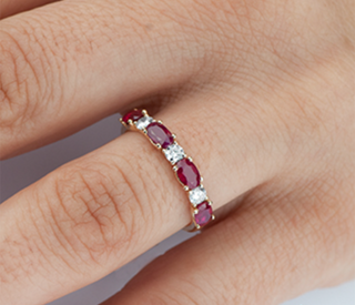 Anillo de oro amarillo de 14 quilates con rubí ovalado auténtico y diamante canadiense de 0,24 quilates, tamaño 6,5