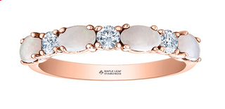 14K Rose Gold Genuine Oval Opal and 0.24cttw Canadian Diamond Ring, size 6.5 Ring