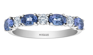 14K White Gold Genuine Oval Tanzanite and 0.24cttw Canadian Diamond Ring, size 6.5