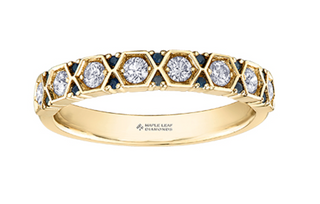14k Yellow Gold Blue Sapphire & 0.32cttw Canadian Diamond Ring, size 6.5