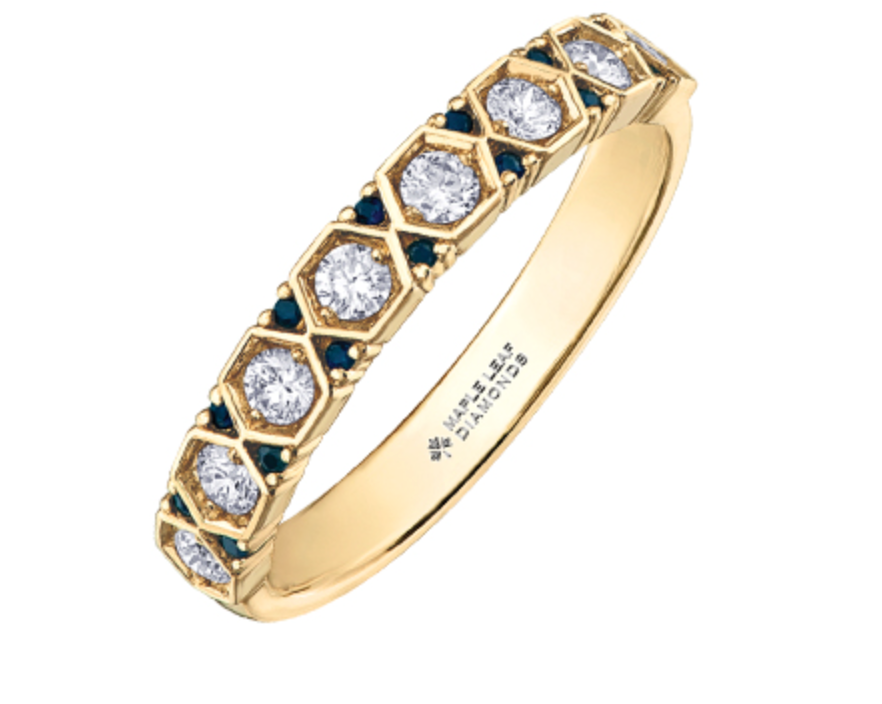 Anillo de oro amarillo de 14 k con zafiro azul y diamante canadiense de 0,32 quilates, talla 6,5