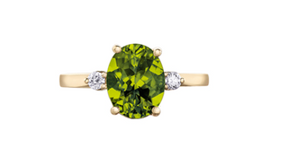 Anillo de oro amarillo de 14 quilates con peridoto genuino y diamante canadiense de 0,10 quilates, tamaño del anillo 6,5