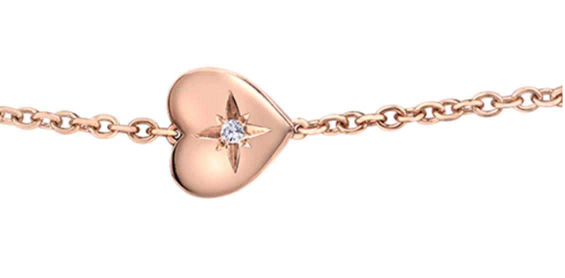 Pulsera de tenis en forma de corazón con diamantes canadienses de 0,02 quilates en oro rosa de 10 quilates, 7&quot;
