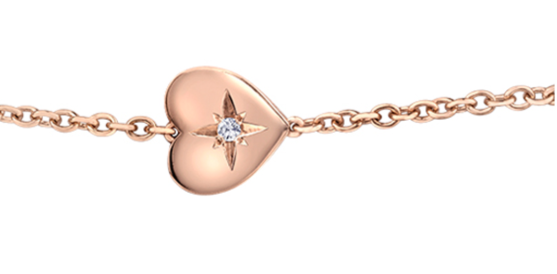 10K Rose Gold 0.02cttw Canadian Diamond Heart Shaped Tennis Bracelet, 7&quot;