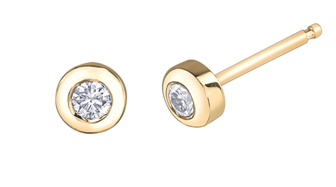 10K Yellow Gold 0.10cttw Canadian Diamond Bezel Set Earrings