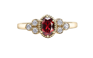 Anillo de oro amarillo de 14 quilates con rubí redondo auténtico y diamante canadiense de 0,14 quilates, tamaño 6,5