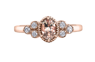 14K Rose Gold Genuine Oval Morganite & 0.14cttw Canadian Diamond Ring, size 6.5