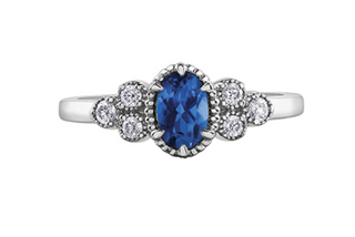 14k White Gold Oval Blue Sapphire & 0.14cttw Canadian Diamond Ring, size 6.5