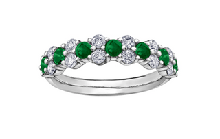 18K White Gold & Palladium Alloy(hypoallergenic) Genuine Emerald and 0.20cttw Canadian Diamond Ring, size 6.5