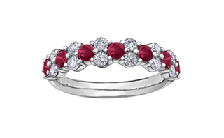 Anillo de oro blanco de 18 quilates y paladio (hipoalergénico), rubí genuino y diamante canadiense de 0,20 quilates, tamaño 6,5