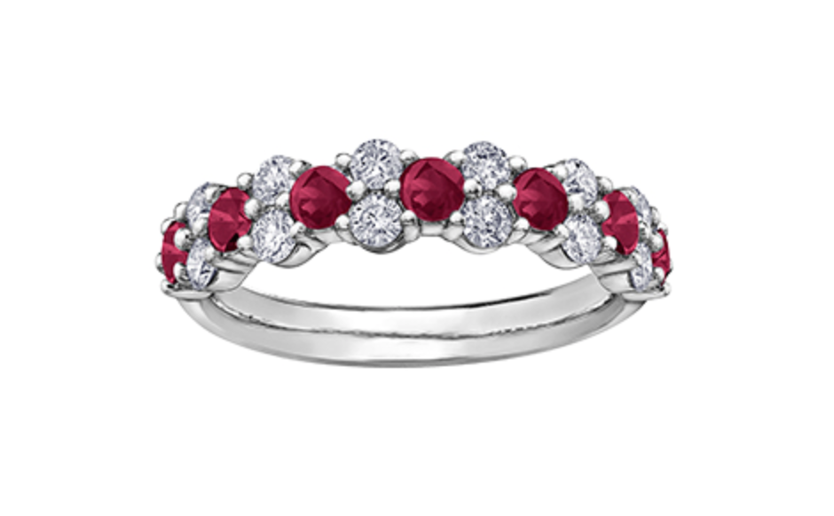 18K White Gold &amp; Palladium (hypoallergenic) Genuine Ruby and 0.20cttw Canadian Diamond Ring, size 6.5