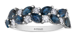 14k White Gold Blue Sapphire & 0.36cttw Canadian Diamond Ring, size 6.5