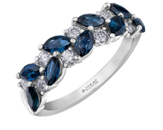 14k White Gold Blue Sapphire & 0.36cttw Canadian Diamond Ring, size 6.5