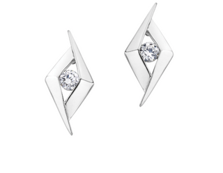 Pendientes geométricos de diamantes canadienses de 0,30 quilates en oro blanco de 10 quilates