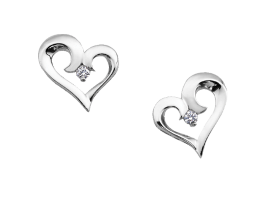 Aretes con forma de corazón de diamantes canadienses de 0,04 quilates en oro blanco de 10 quilates