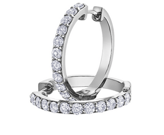 Aretes tipo argolla con diamantes canadienses de 1,54 quilates en oro blanco de 14 quilates